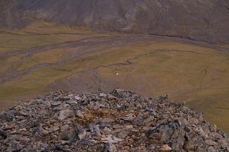 Blick auf Þjófadalir mit Hütte